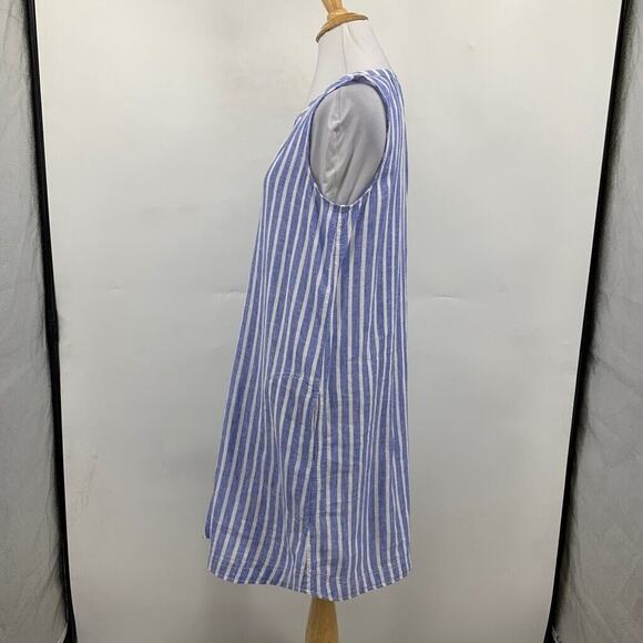 BeachLunchLounge Dress Women S Small Blue White Stripe Linen Blend Tally V Neck - Picture 4 of 11